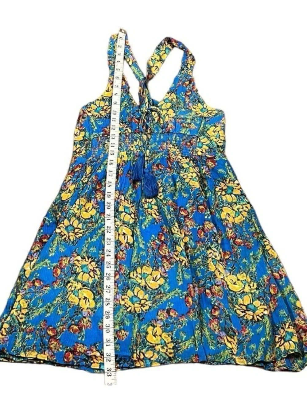 Free People‎ Blue Floral Smocked Dress, Size S, NWT